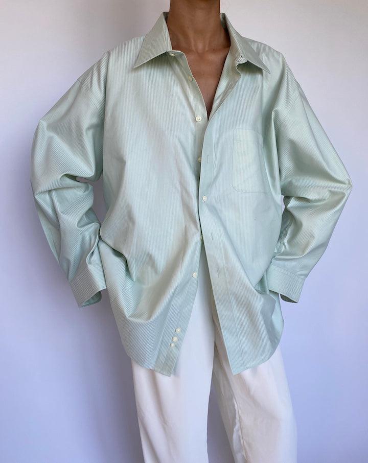 VINTAGE LIGHT GREEN STRIPED SHIRT 954-4