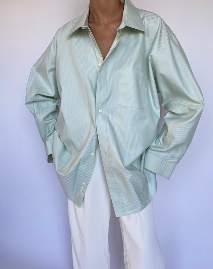 VINTAGE LIGHT GREEN STRIPED SHIRT 954-5