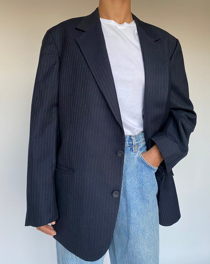 VINTAGE NAVY STRIPED WOOL BLAZER 1056