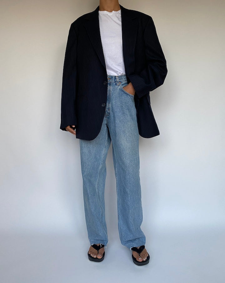 VINTAGE NAVY STRIPED WOOL BLAZER 10556