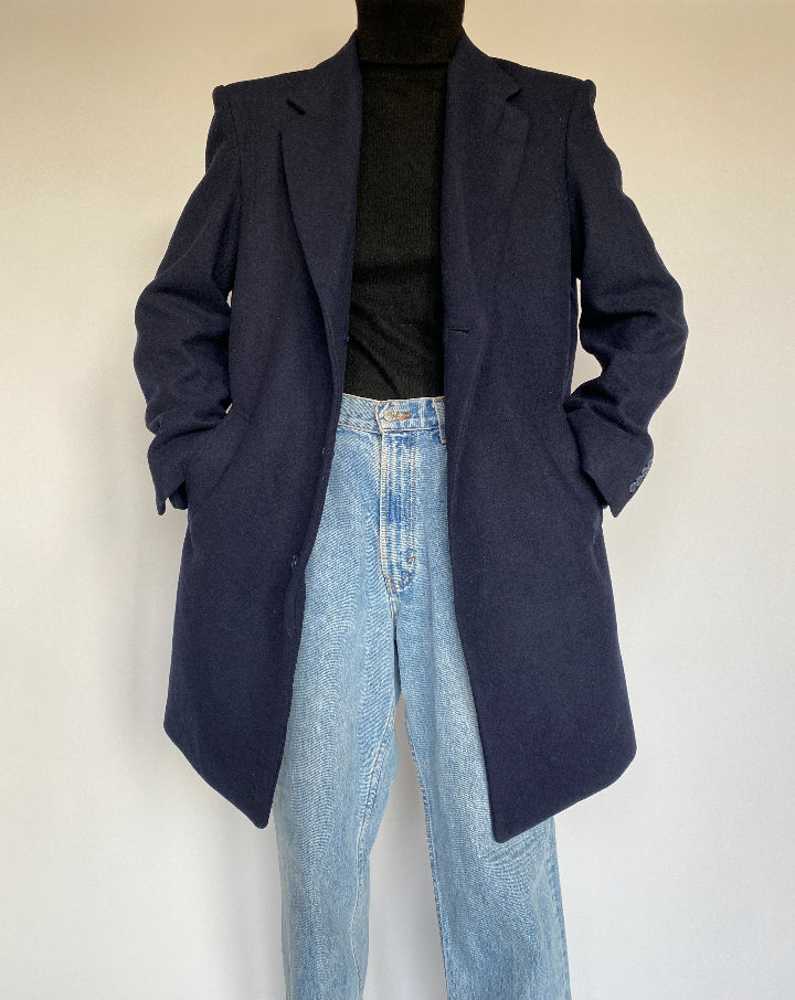 VINTAGE NAVY WOOL BLENDED COAT 1386