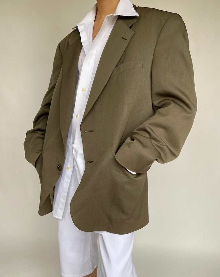VINTAGE OLIVE COLORED OVERSIZED WOOL BLAZER 667-2