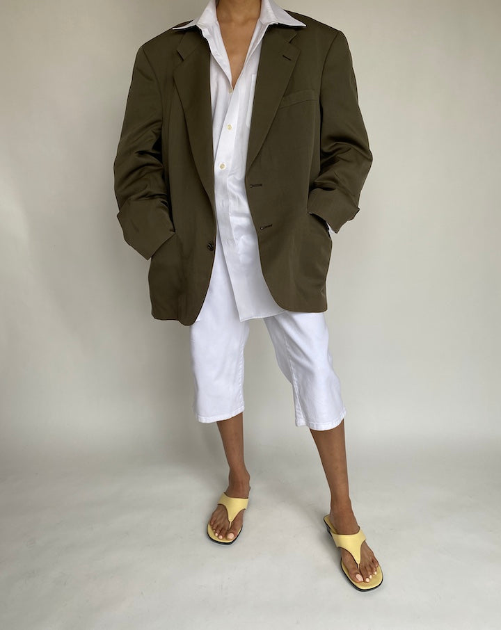 VINTAGE OLIVE COLORED OVERSIZED WOOL BLAZER 667
