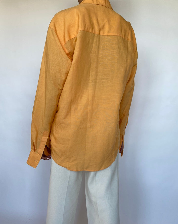 VINTAGE ORANGE LINEN MIXED SHIRT 565-2
