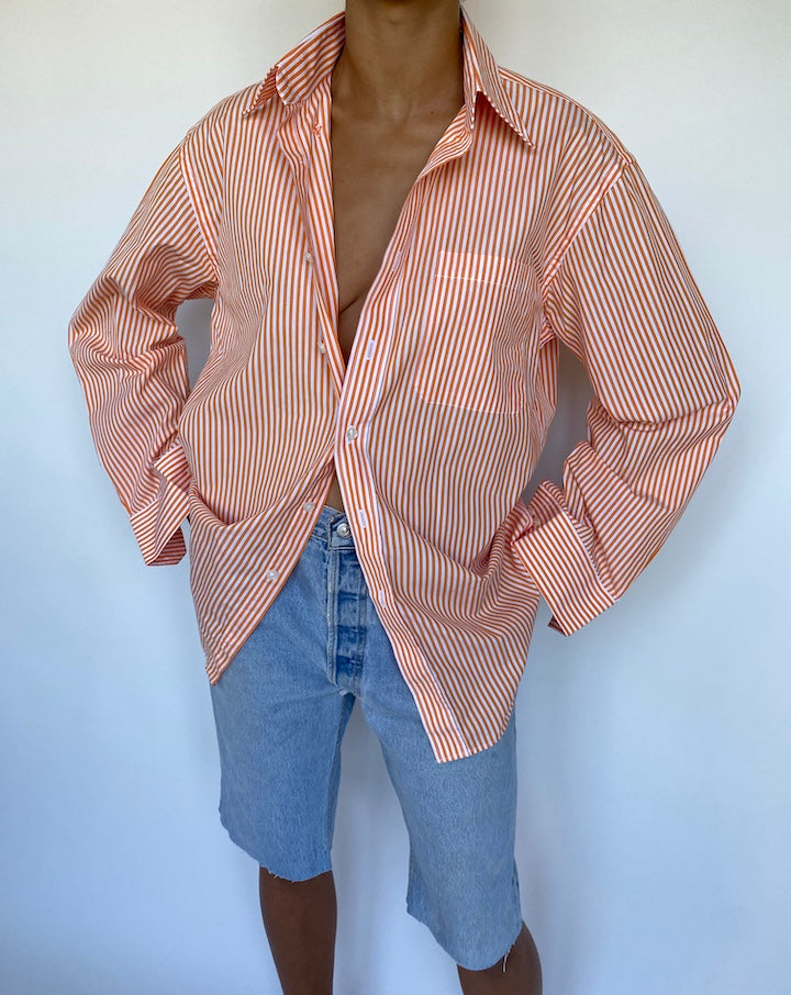 VINTAGE ORANGE STRIPED COTTON SHIRT 931-2