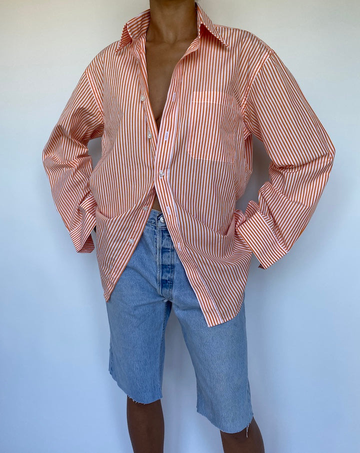 VINTAGE ORANGE STRIPED COTTON SHIRT 931