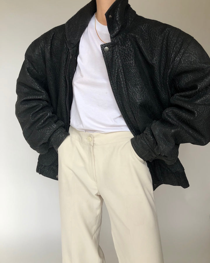 VINTAGE OVERSIZED ANIMAL PRINTED LEATHER JACKET