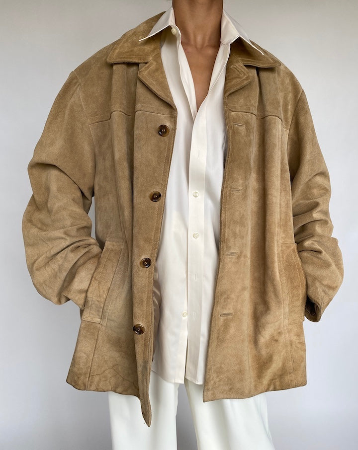 VINTAGE OVERSIZED BEAUTIFUL BEIGE SUEDE JACKET 743-4