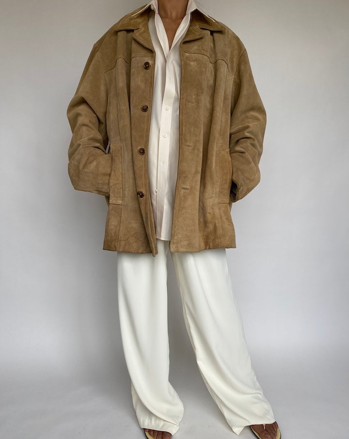 VINTAGE OVERSIZED BEAUTIFUL BEIGE SUEDE JACKET 743