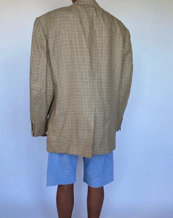 VINTAGE OVERSIZED BEIGE CHECKED BLAZER 935-2