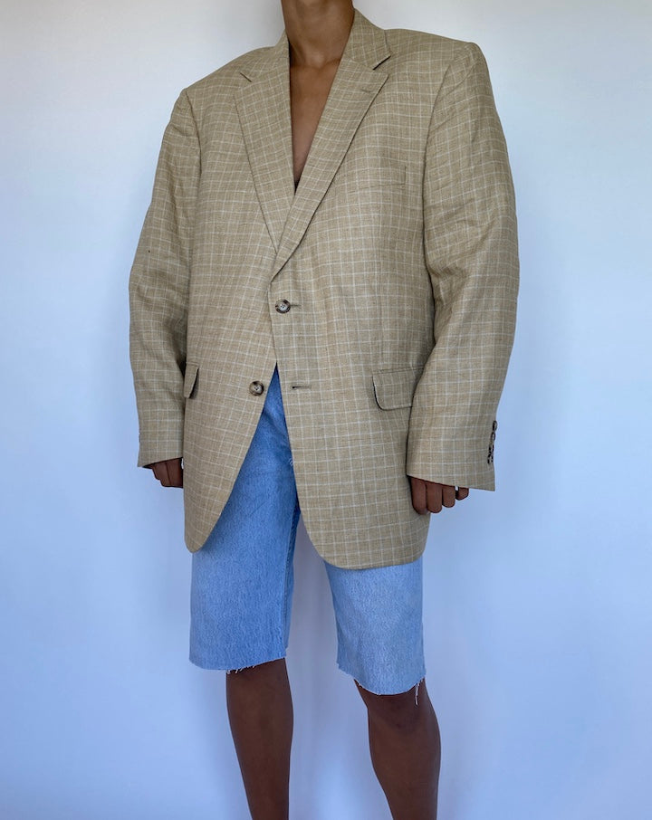VINTAGE OVERSIZED BEIGE CHECKED BLAZER 935-3