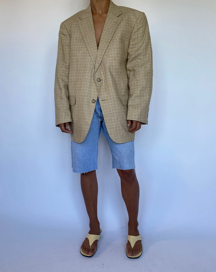 VINTAGE OVERSIZED BEIGE CHECKED BLAZER 935-4