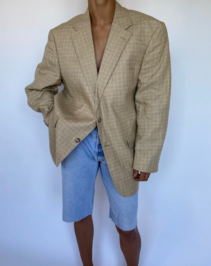 VINTAGE OVERSIZED BEIGE CHECKED BLAZER 935-5
