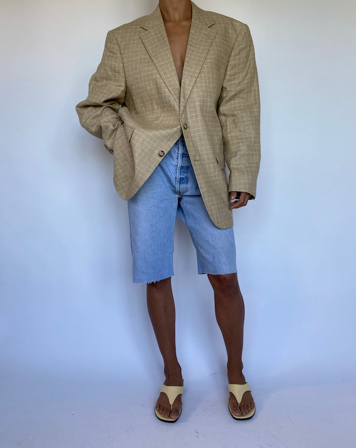 VINTAGE OVERSIZED BEIGE CHECKED BLAZER 935-6