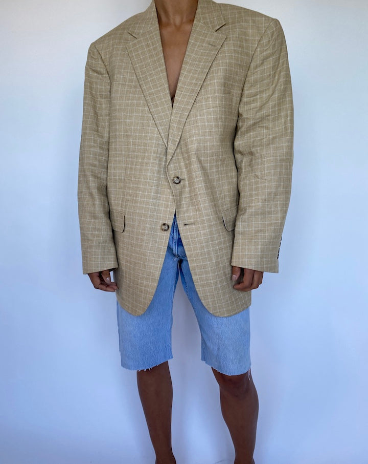 VINTAGE OVERSIZED BEIGE CHECKED BLAZER 935