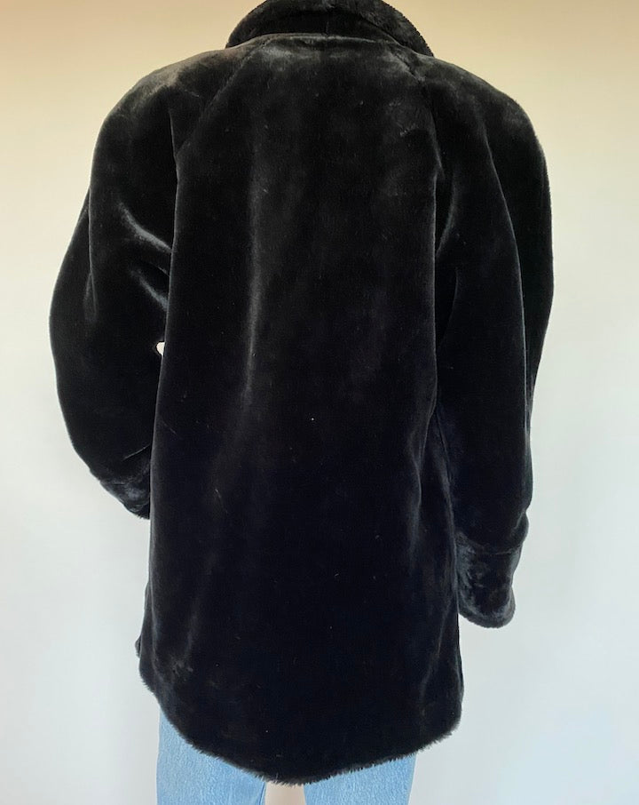 VINTAGE OVERSIZED BLACK FAUX FUR COAT 1282-2