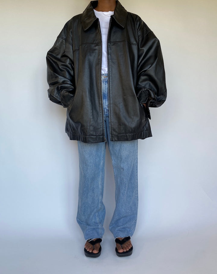 VINTAGE OVERSIZED BLACK LEATHER JACKET 1151-5