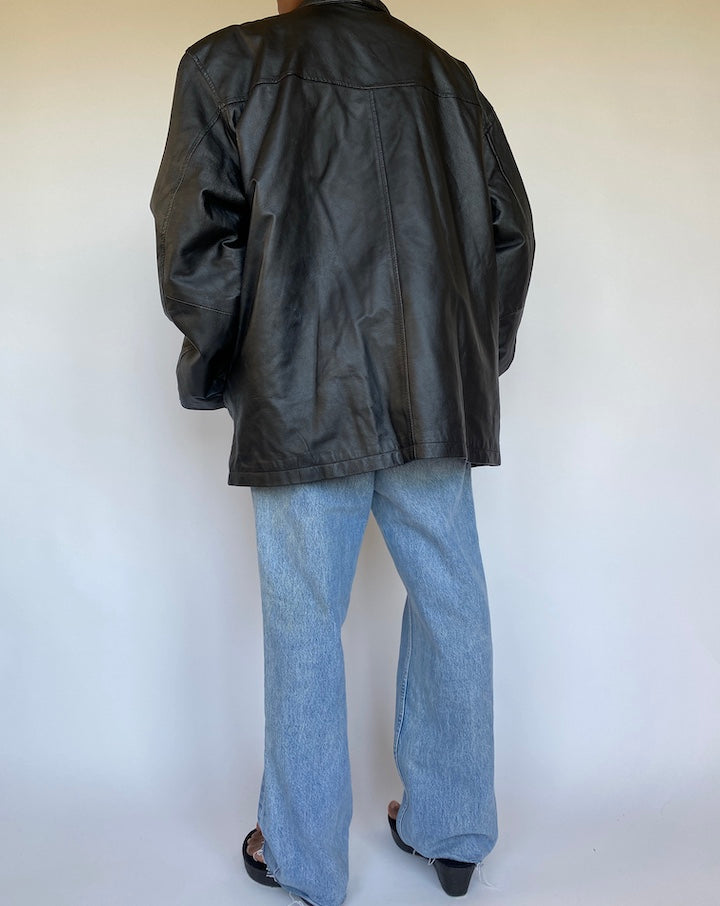 VINTAGE OVERSIZED BLACK LEATHER JACKET 1152-3