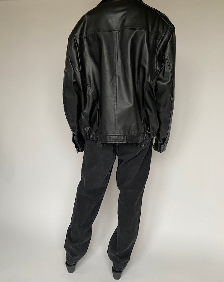 VINTAGE OVERSIZED BLACK LEATHER JACKET 1429-2