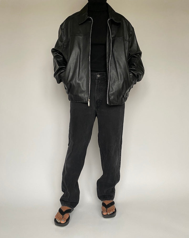 VINTAGE OVERSIZED BLACK LEATHER JACKET 1429-6