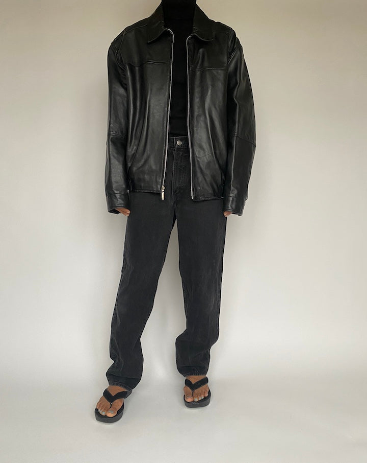 VINTAGE OVERSIZED BLACK LEATHER JACKET 1429