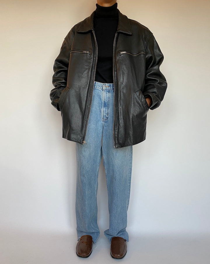 VINTAGE OVERSIZED BLACK LEATHER JACKET 1647