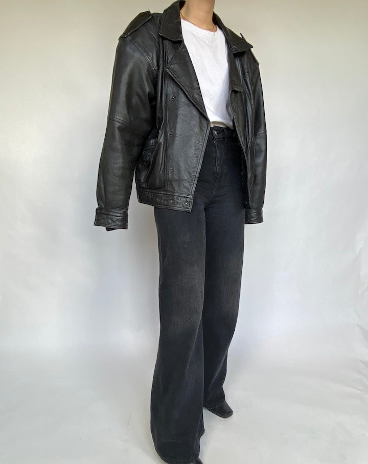 VINTAGE OVERSIZED BLACK LEATHER JACKET 456