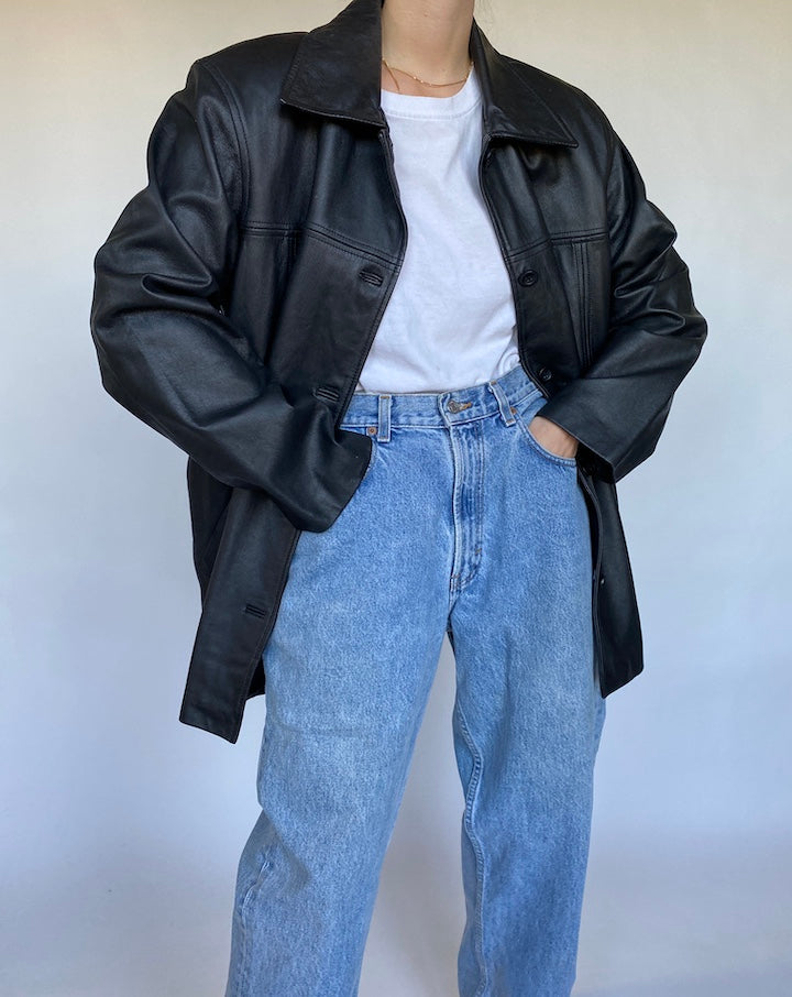VINTAGE OVERSIZED BLACK LEATHER JACKET 499-3