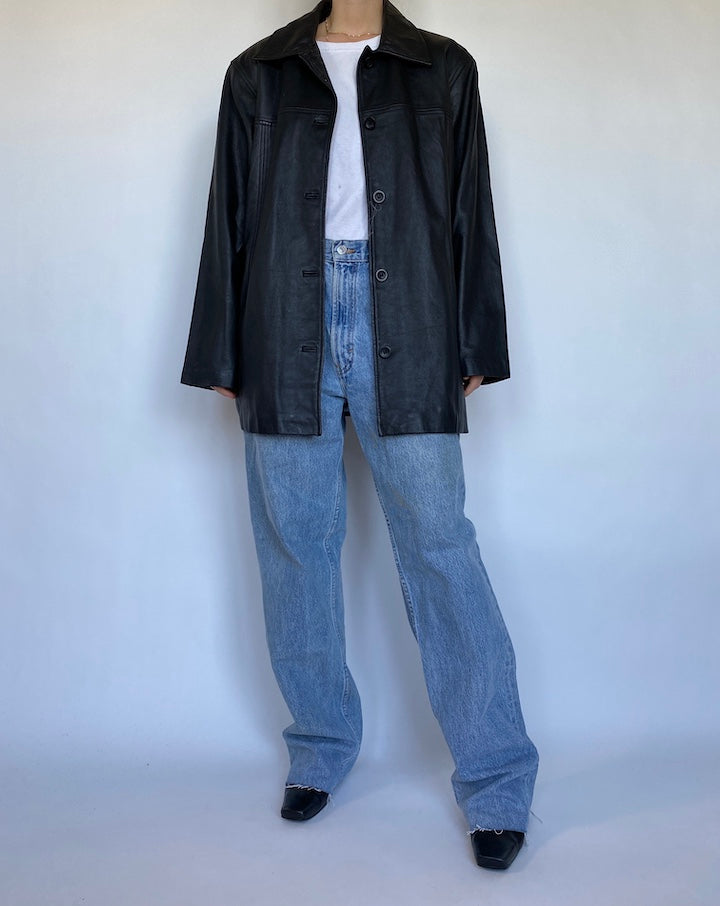 VINTAGE OVERSIZED BLACK LEATHER JACKET 499