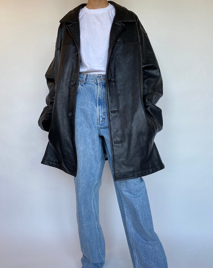 VINTAGE OVERSIZED BLACK LEATHER JACKET 543-2