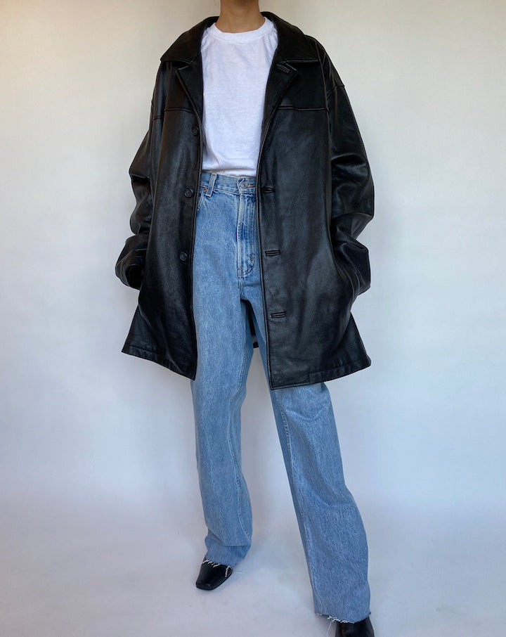 VINTAGE OVERSIZED BLACK LEATHER JACKET 543