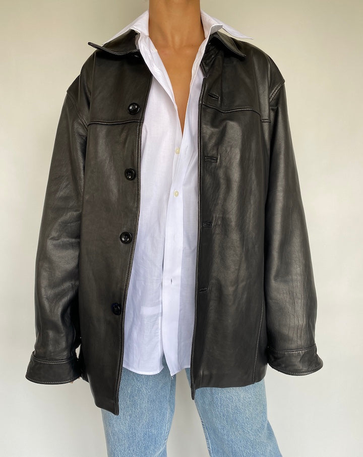 VINTAGE OVERSIZED BLACK LEATHER JACKET 725