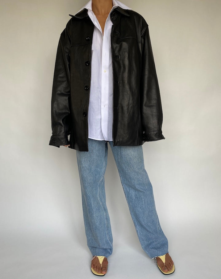 VINTAGE OVERSIZED BLACK LEATHER JACKET 725