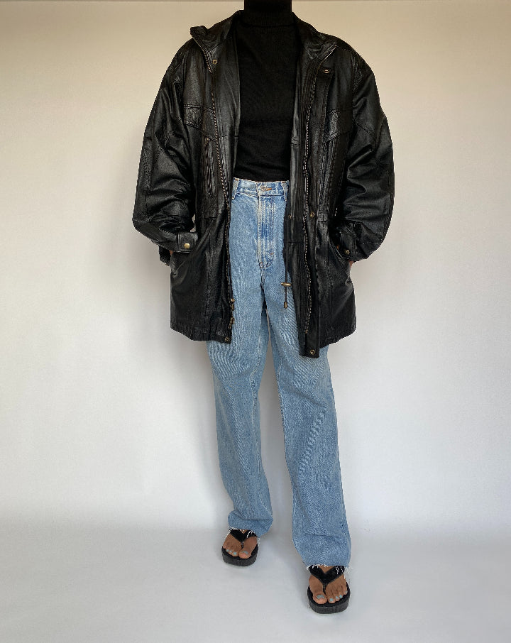VINTAGE OVERSIZED BLACK LEATHER JACKET 752