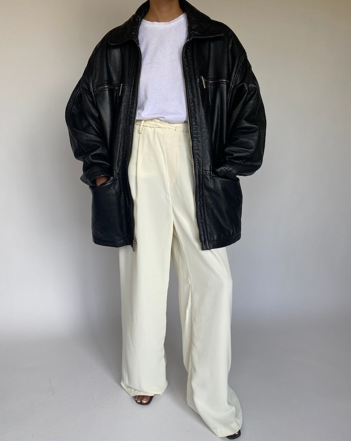 VINTAGE OVERSIZED BLACK LEATHER JACKET 869-5
