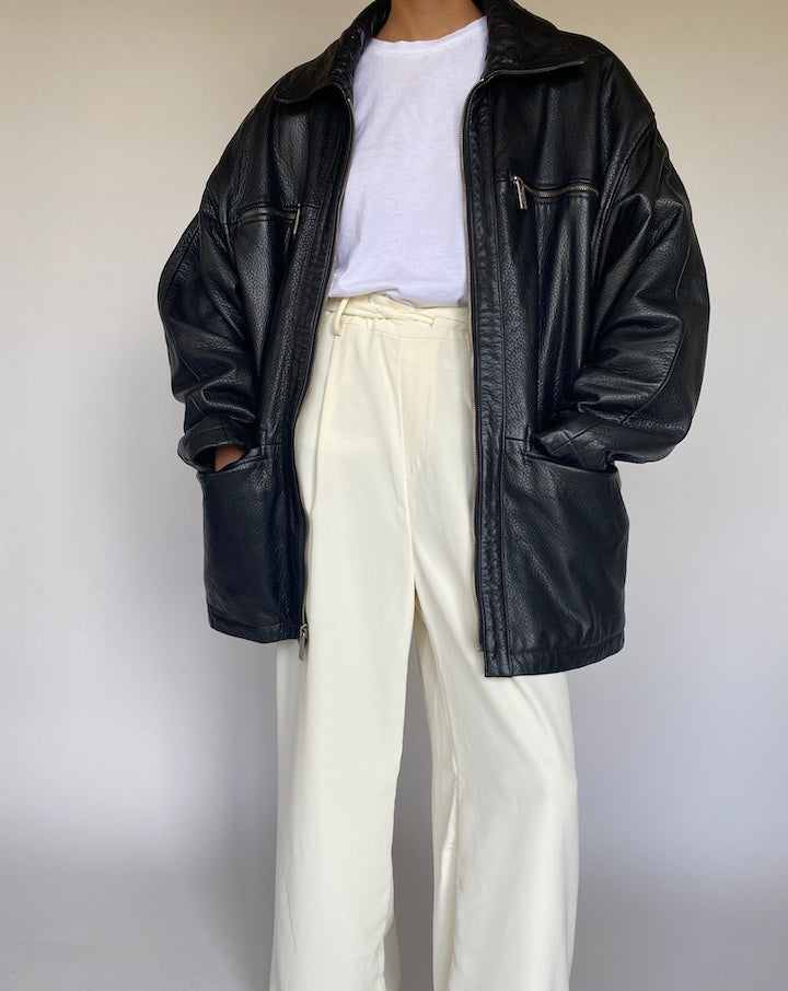 VINTAGE OVERSIZED BLACK LEATHER JACKET 869