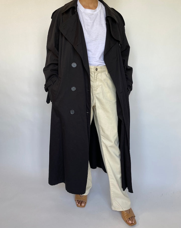 VINTAGE OVERSIZED BLACK TRENCH 630-4