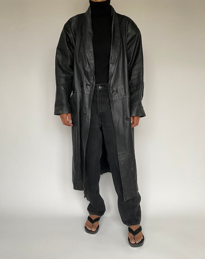 VINTAGE OVERSIZED BLACK TRENCH COAT 1430-5