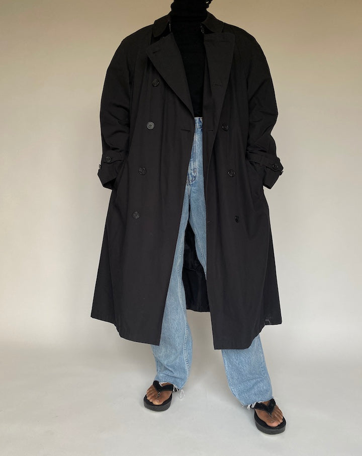 VINTAGE OVERSIZED BLACK TRENCH COAT 1709