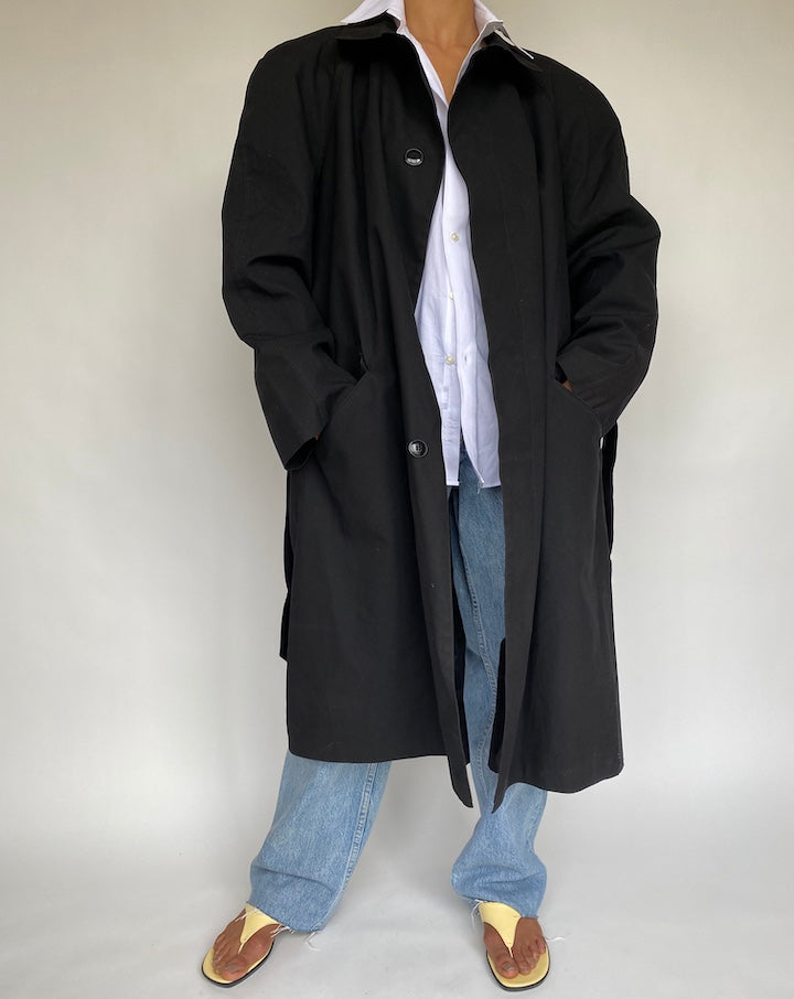 VINTAGE OVERSIZED BLACK TRENCH COAT 728