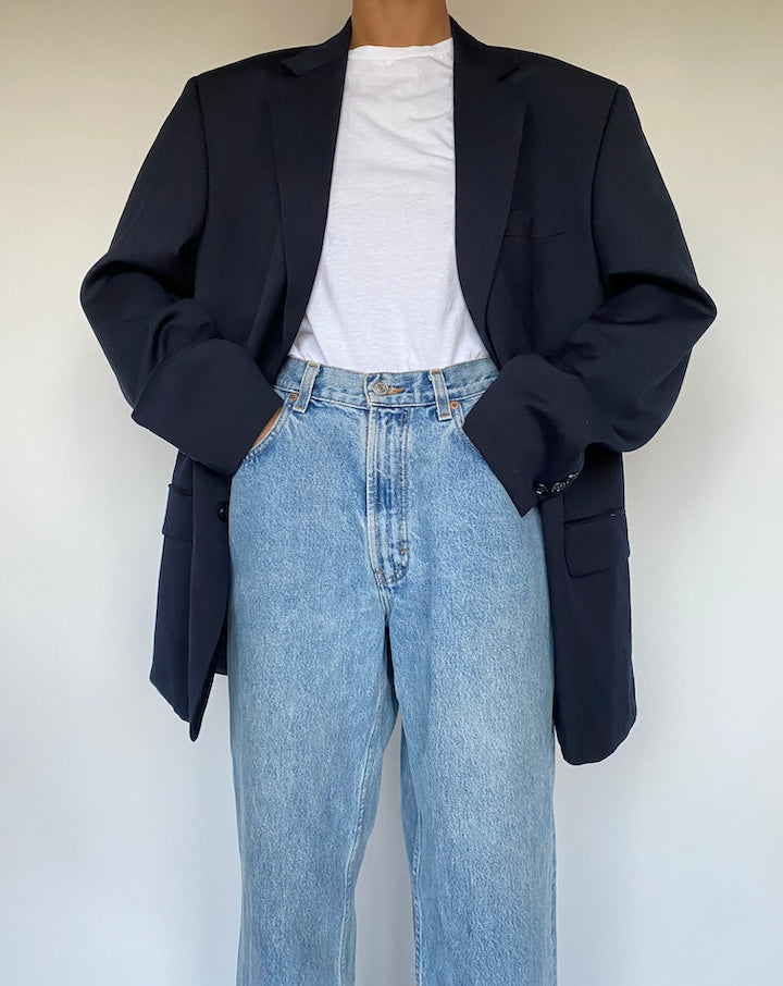 VINTAGE OVERSIZED BLACK WOOL BLAZER 1054