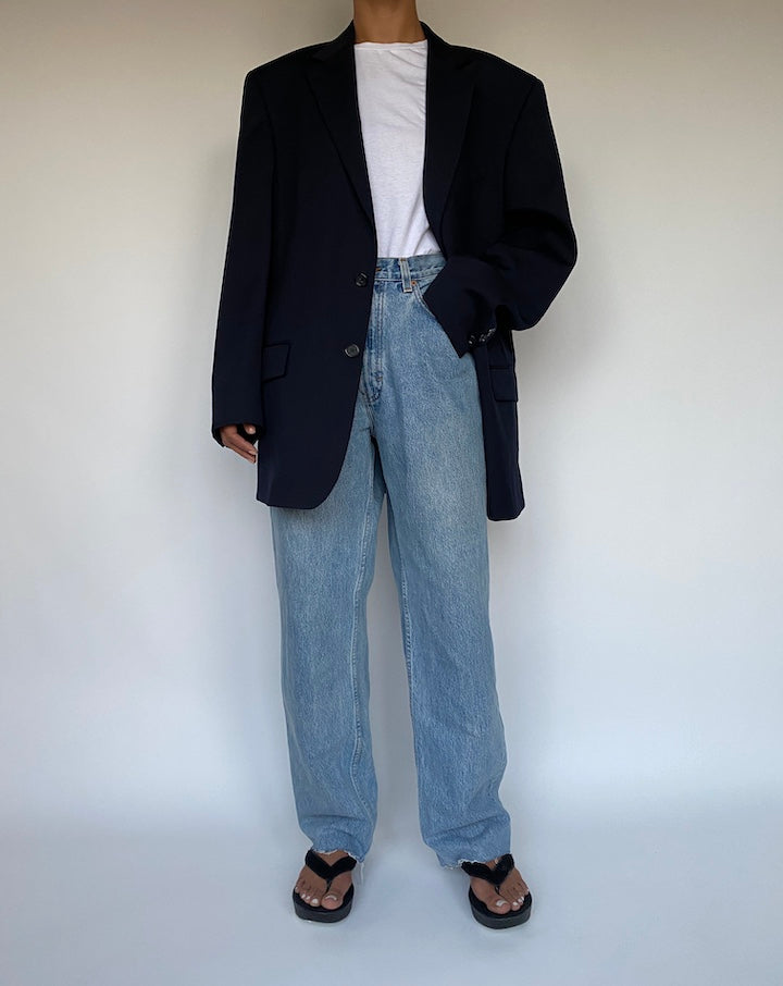 VINTAGE OVERSIZED BLACK WOOL BLAZER 1054