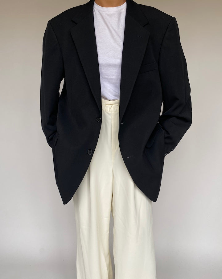 VINTAGE OVERSIZED BLACK WOOL BLAZER 1249