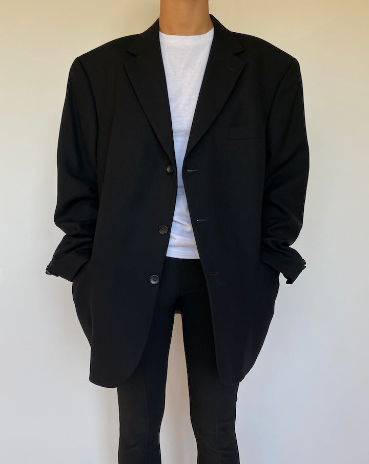 VINTAGE OVERSIZED BLACK WOOL BLAZER 1569-4