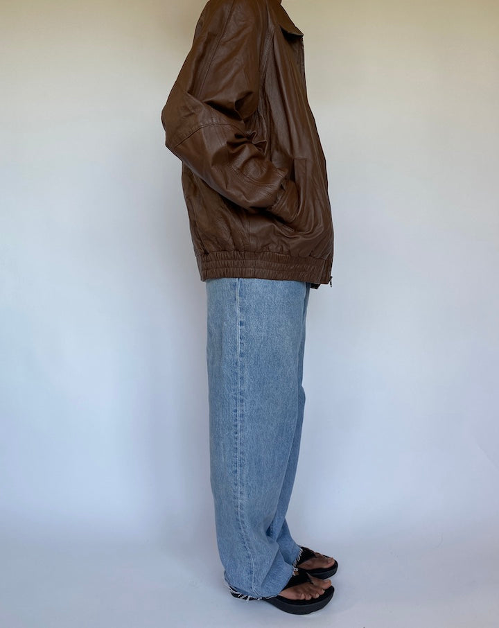 VINTAGE OVERSIZED BOXY BROWN LEATHER JACKET 1150-5