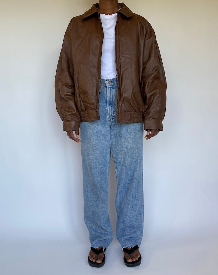 VINTAGE OVERSIZED BOXY BROWN LEATHER JACKET 1150