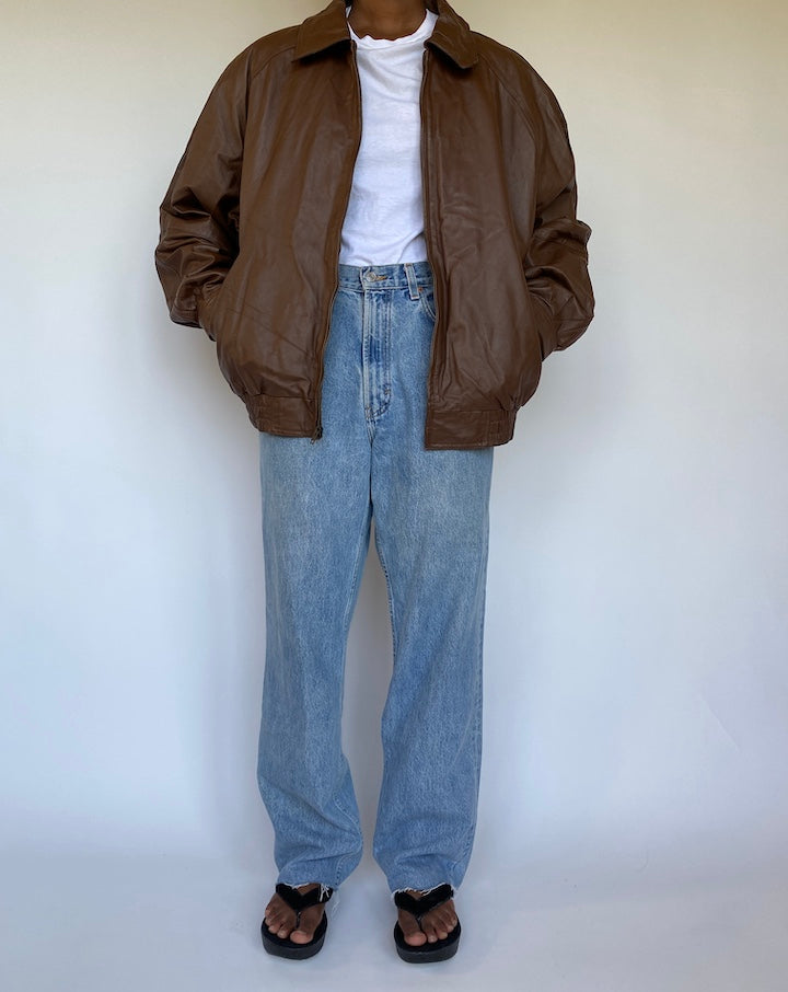 VINTAGE OVERSIZED BOXY BROWN LEATHER JACKET 1150