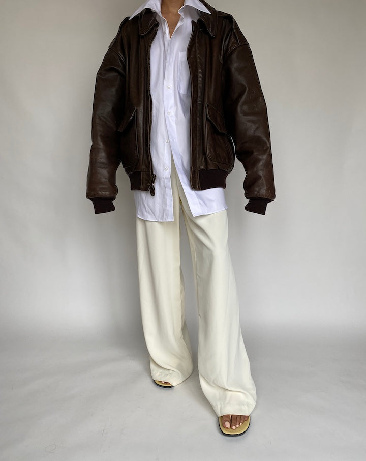 VINTAGE OVERSIZED BOXY BROWN LEATHER JACKET 634