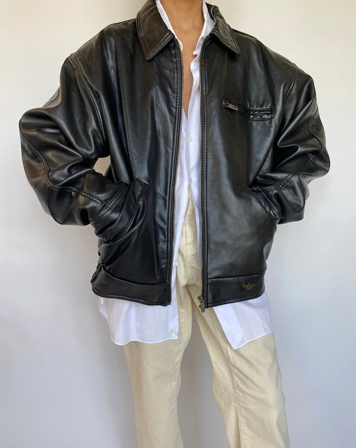 VINTAGE OVERSIZED BOXY FAUX LEATHER JACKET 619