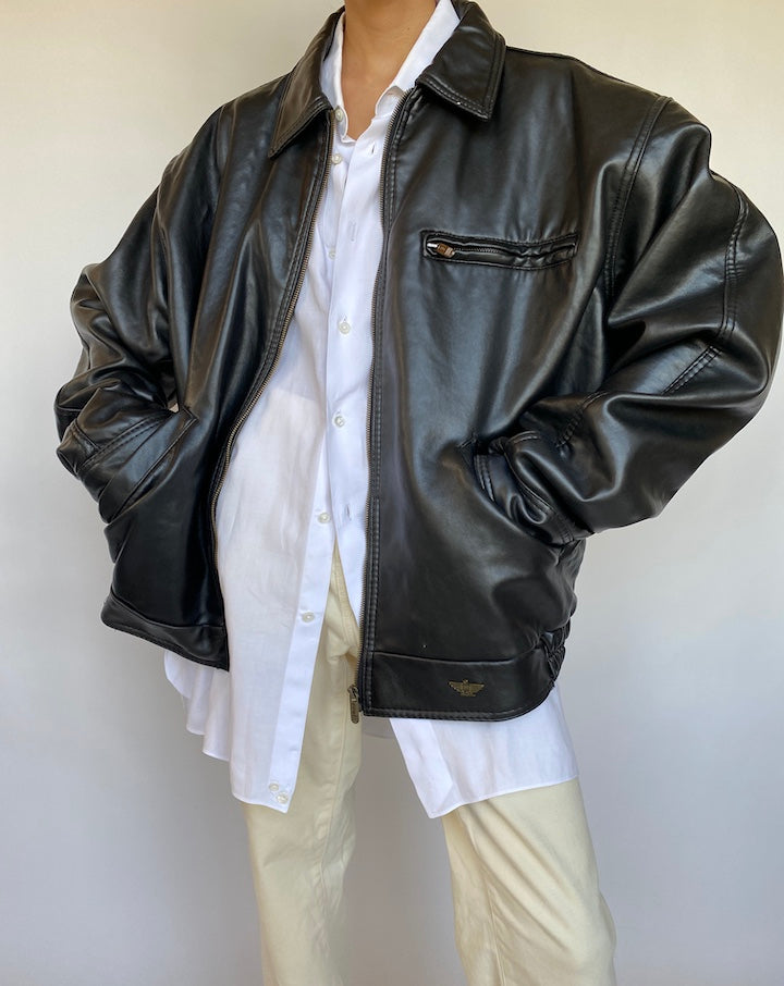 VINTAGE OVERSIZED BOXY FAUX LEATHER JACKET 619